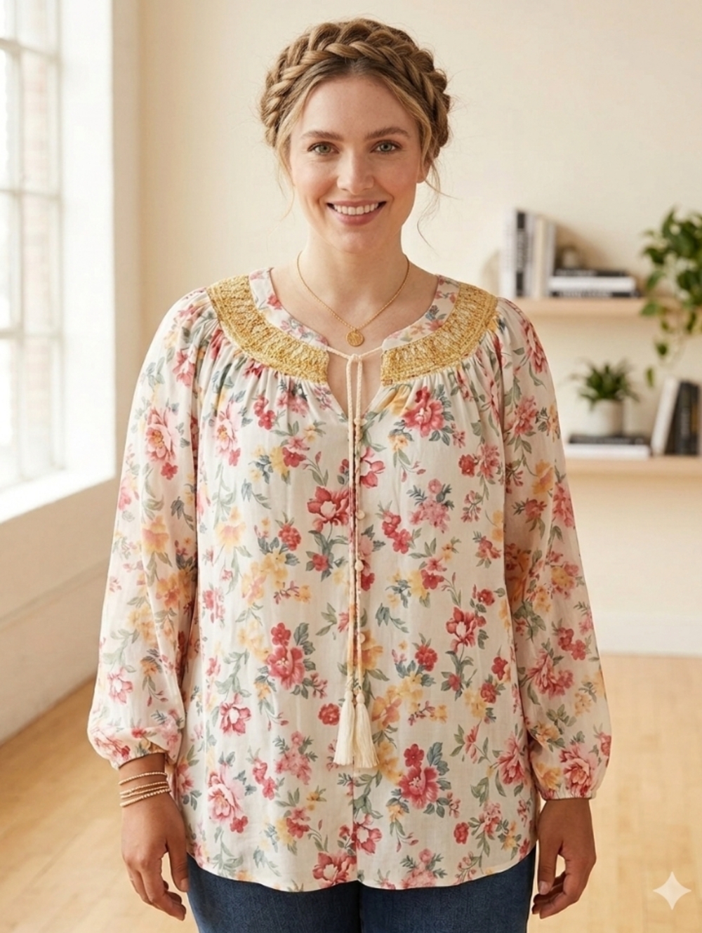 Boho 3XL Babydoll Floral Cotton Lace Cottage Prairie Flowy Soft Tunic Top New
